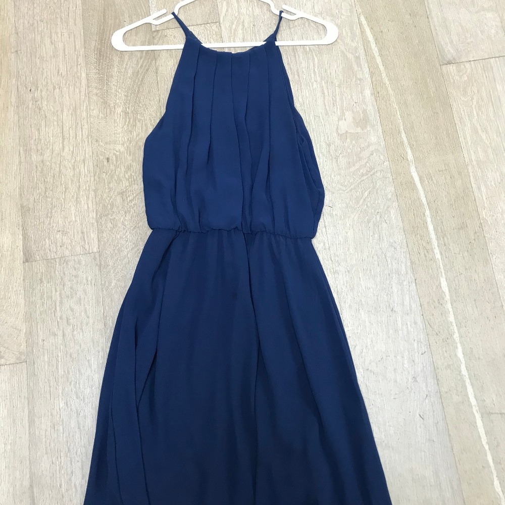 NAVY HALTER-NECK DRESS